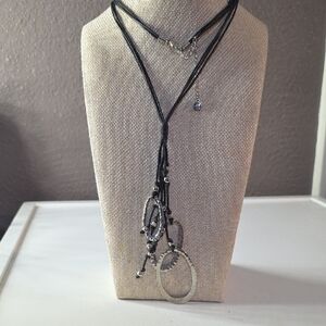 1946 Black Cord and Hammered Silver Women's Necklace